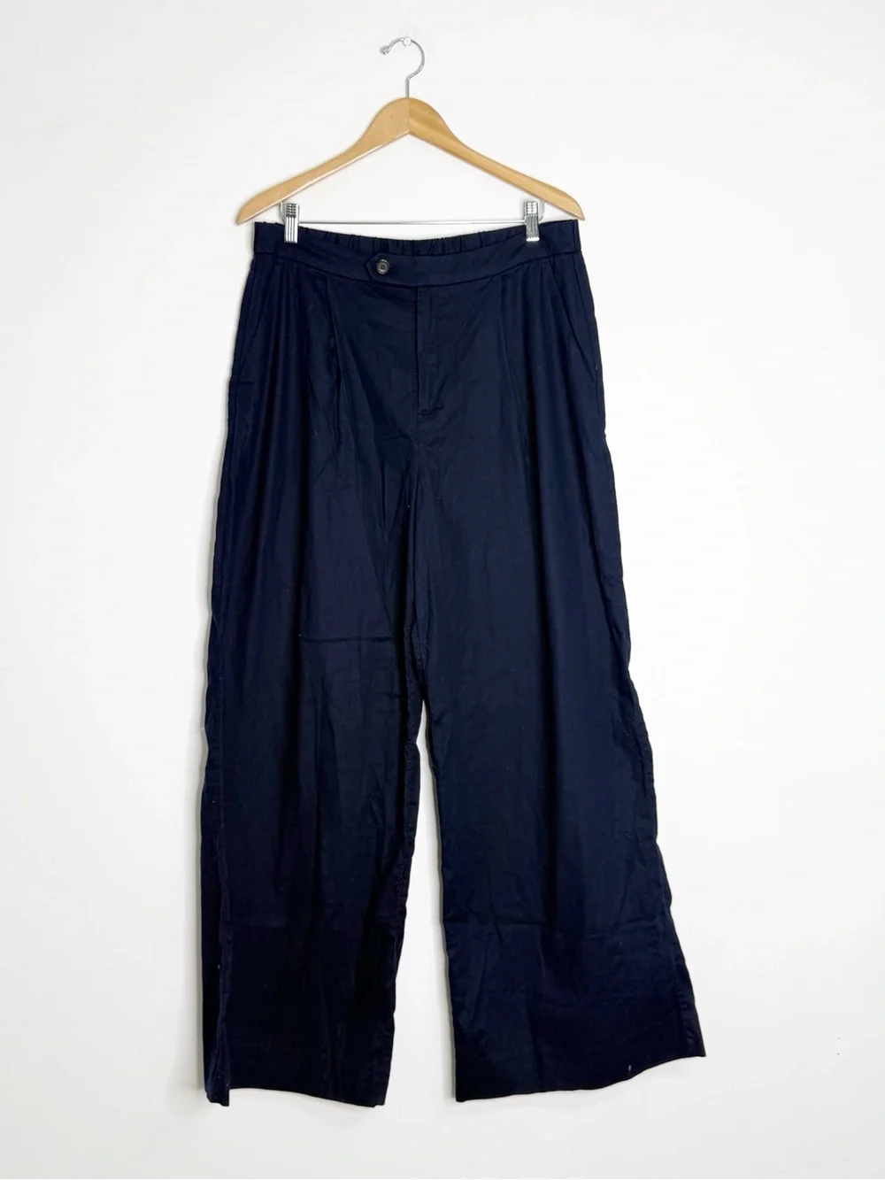Banana Republic Linen Cotton Wide Leg Pants Navy 12 Tall High Rise